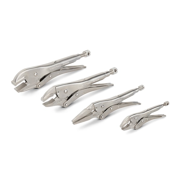 Locking Pliers Set, 4-Piece (Straight Jaw, Curved Jaw, Long Nose)